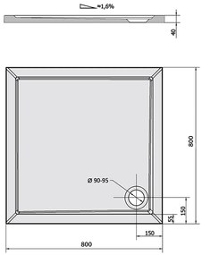 Polysan Aura vierkante douchebak 80x80x4cm wit