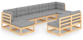 vidaXL 9-delige Loungeset met kussens massief grenenhout