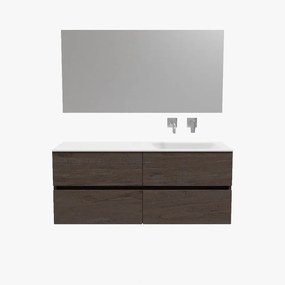 Zaro Valencia Solid Surface badmeubel 120cm donker eiken zonder kraangat spoelbak rechts met 4 lades
