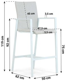 Barstoel Aluminium/textileen Wit Lifestyle Garden Furniture Rome