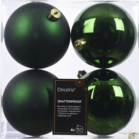 Set van 4 kerstballen - Diameter 10cm - Mat en glanzend dennengroen