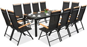 Verona aluminium polywood tuinmeubelen met grote Wood tafel voor 12 personen Garden Point zwart