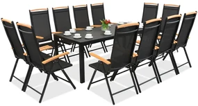 Verona Wood aluminium polywood tuinmeubelen met grote tafel voor 12 personen Garden Point zwart
