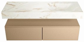 Mondiaz Alan DLux badmeubel 130cm oro 2 lades met wastafel frappe rechts 1 kraangat