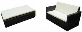 vidaXL 2-delige Loungeset met kussens poly rattan zwart