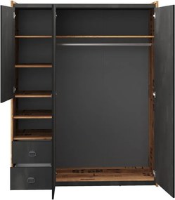 Kledingkast Tivtivi 118, Canyon eiken, Grijs, 191x150x52cm, 113 kg, Kledingkast deuren: Met scharnieren, Aantal planken: 6, Aantal planken: 6