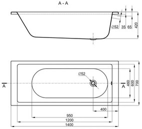 Plazan Basic douchebad met paneel 140x70cm