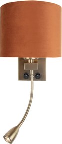 Wandlamp bronze met flexarm en kap oranje met gouden binnenkant 18cm - Brescia Combi