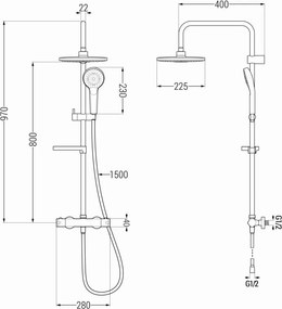 Mexen KX05 opbouw doucheset met regendouche en thermostatische kraan, goud/wit - 771500591-50