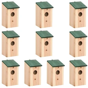 vidaXL Vogelhuisjes 10 st 12x12x22 cm massief vurenhout