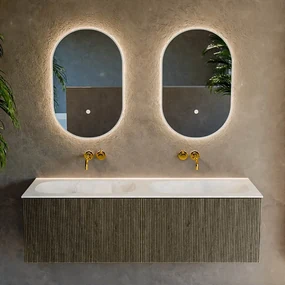 Mondiaz Kurve-dlux 140cm badmeubel shadow met 2 lades en wastafel stor small dubbel zonder kraangat opalo