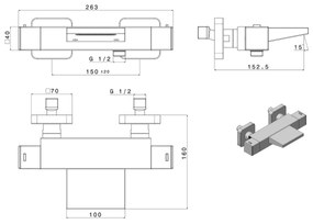 Sapho Dimy  thermostatische waterval badkraan zwart mat