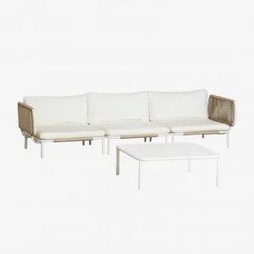 Tuinset Met Modulaire 3-zitsbank Met 2 Hoekmodules En Salontafel Van Roubly-staal Beige Amandelroos - Sklum