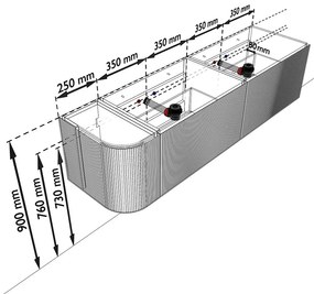 Mondiaz Kurve-dlux 165cm badmeubel ronding links walnut met 2 lades en 1 deur en wastafel stor small dubbel/rechts zonder kraangat lava