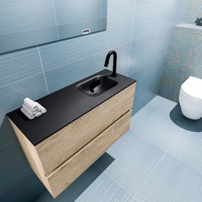 Mondiaz Ada 80cm toiletmeubel washed oak met wastafel urban rechts 1 kraangat