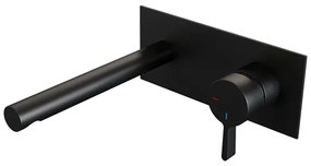 Brauer Black Edition Wastafelmengkraan inbouw - rechte uitloop links - hendel middel dik - afdekplaat - model E 1 - mat zwart 5-S-004-S1