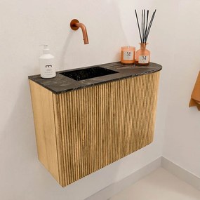 Mondiaz Joya DLux 60cm toiletmeubel ronding rechts oak met wastafel faye links zonder kraangat lava