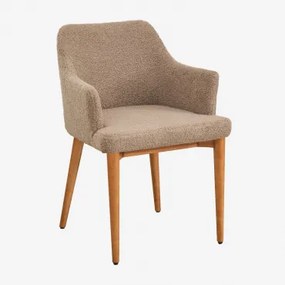 Eetkamerstoel Met Armleuningen In Banfil Shearling Donker Hout & Chenille Bruin - Tarwe - Sklum