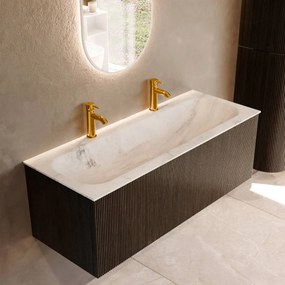 Mondiaz Kurve-dlux 120cm badmeubel shadow met 1 lade en wastafel big large midden 2 kraangaten opalo