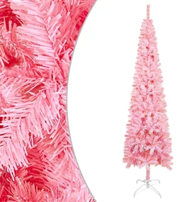 vidaXL Kerstboom met LED's en kerstballen smal 240 cm roze