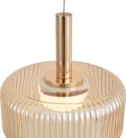 Design hanglamp rosé goud met amber glas incl. LED 3-staps dimbaar 3-lichts easylift - Fiera
