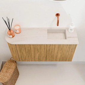 Mondiaz Joya DLux 80cm toiletmeubel ronding links oak met wastafel faye rechts zonder kraangat meli
