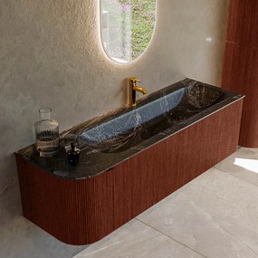 Mondiaz Kurve-dlux 145cm badmeubel ronding links ruby met 1 lade en deur en wastafel big large kraangat rechts lava