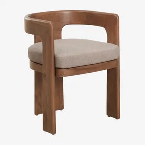 Set Van 4 Eetkamerstoelen Met Armleuningen Van Acaciahout En Bouclé Stof Kandroa Donker Acaciabruin - Sklum