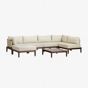 Woonkamerset Met 5-delige Modulaire Hoekbank, Salontafel En Poef In Acacia Giulia Donker Acaciabruin - Sklum