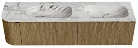 Mondiaz Kurve-dlux 175cm badmeubel ronding links dusk met 2 lades en 1 deur en wastafel stor small dubbel/rechts 2 kraangaten glace