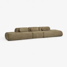 3-delige Modulaire Bank Met Dubbele Chaise Longue In Vacuüm Verpakte Chenille Merida Chenille Dik Saliegroen - Sklum
