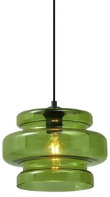 Retro hanglamp zwart met groen glas - Denise Retro E27 rond Binnenverlichting Lamp