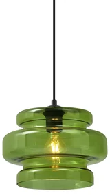 Retro hanglamp zwart met groen glas - Denise Retro E27 rond Binnenverlichting Lamp