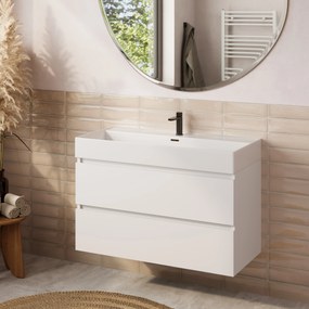 Plieger Kansas badmeubel 100cm met glans witte wastafel en kraangat wit mat