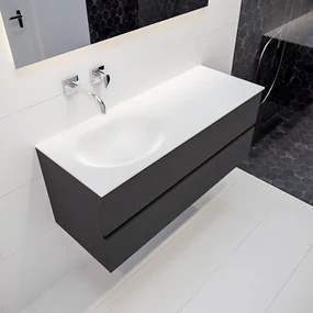 Mondiaz Vica 120cm badmeubel dark grey 2 lades wastafel Moon links geen kraangat