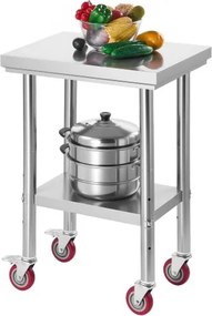 VEVOR RVS werktafel/keukentafel (61 x 45 cm) voor voedselbereiding met wielen, voorbereidingstafel met verstelbare onderplank voor commerciële keukens, restaurants, hotels, garages en buitengebruik