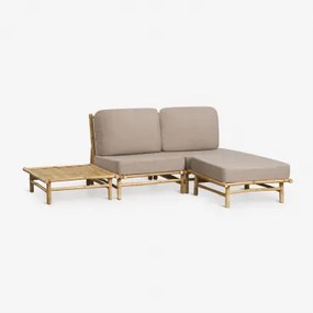 Tuinset Met 2-delige Modulaire Bank, Poef En Vierkante Salontafel Van Bamboe Isendra Mokka Bruine Stof - Sklum