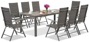 Garden Point grijze aluminium tuinmeubelen met grote Polywood Verona tafel voor 8 personen