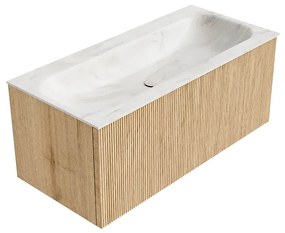 Mondiaz Kurve-dlux 100cm badmeubel oak met 1 lade en wastafel big medium midden zonder kraangat ostra