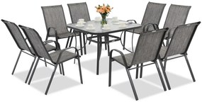 Metalen tuinmeubelen Modena grijs voor 8 personen met vierkante tafel Garden Point