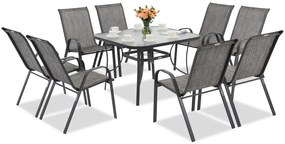 Modena grijs metalen tuinset voor 8 personen met Garden Point vierkante tafel