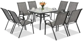 Modena grijs metalen tuinset voor 8 personen met Garden Point vierkante tafel