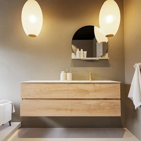 Mondiaz Vica DLux badmeubel 150cm washed oak 2 lades met wastafel opalo rechts 1 kraangat