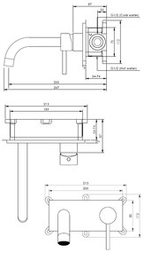 Brauer Gold Edition ColdStart wastafelkraan inbouw gebogen uitloop met achterplaat model A1 geborsteld messing PVD