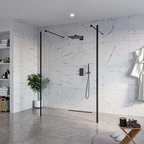 Fortifura Galeria Vrijstaande Inloopdouche - 140x200cm - Helder - antikalk - 8mm veiligheidsglas - 2 zijwanden 40cm - wandsteunen en hoekprofielen - Zwart mat SW927767 2x/SW797916/SW797911 2x/SW358025 2x
