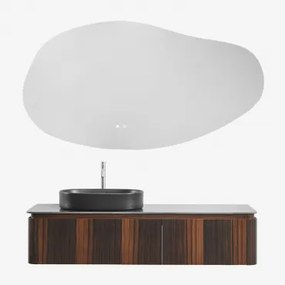 Lavenahouten Badkamermeubelset Donker Hout & Ovaal Rvs ↔︎60 Cm Lime & Onregelmatige Led En Anti-condens 140x75 Cm Riben - Sklum