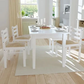vidaXL Eetkamerstoelen 4 st massief rubberwood en fluweel wit