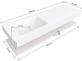 Zaro Alan badmeubel 140cm met planchet washed oak en vrijhangende wastafel cloud links 1 kraangat urban
