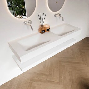 Zaro Alan badmeubel 140cm met planchet talc en vrijhangende wastafel cloud dubbel zonder kraangat talc