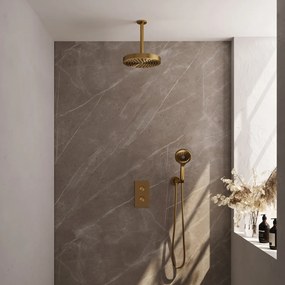 Brauer Stripe inbouw regendouche met 25cm hoofddouche, plafondarm en 3 standen handdouche set 18 messing geborsteld PVD